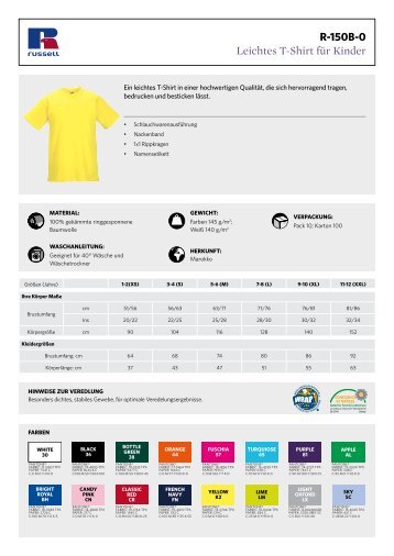 R-150B-0 Leichtes T-Shirt für Kinder