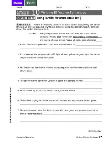 WORKSHEET 13 Using Parallel Structure (Rule 10 f ) - CIBACS