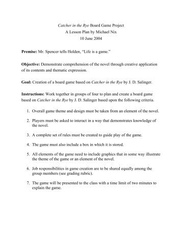 Catcher in the Rye Board Game Project A Lesson Plan by ... - CIBACS