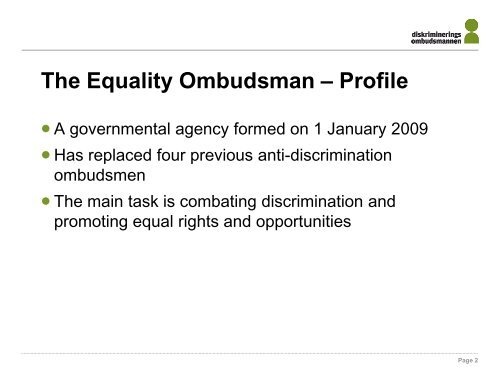 The work of the Swedish Equality Ombudsman - Indevelop