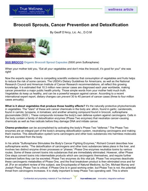 Broccoli Sprouts, Cancer Prevention and ... - True-Wellness