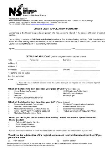 DIRECT DEBIT APPLICATION FORM 2014 - The Nutrition Society