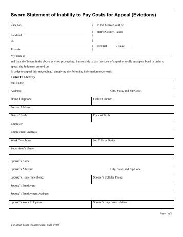 eviction case appeal bond surety harris county justice of the