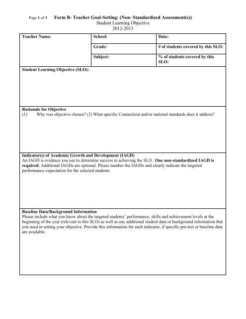 Form B- Teacher Goal-Setting: (Non- Standardized Assessment(s ...