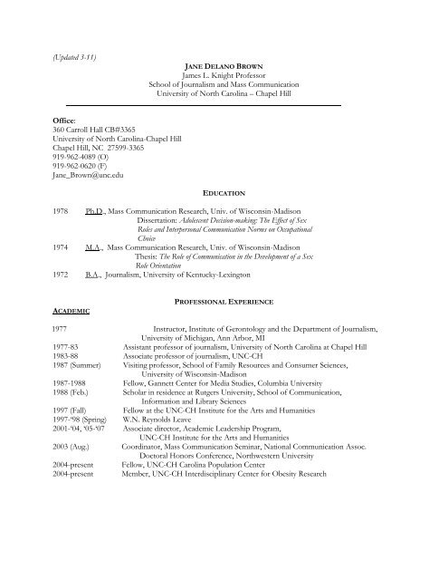 Jane Brown - Carolina Population  Center - University of North ...