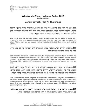 Windows in Time: Holidays Series 2010 Zohar: Vayechi (Vol 7), The ...