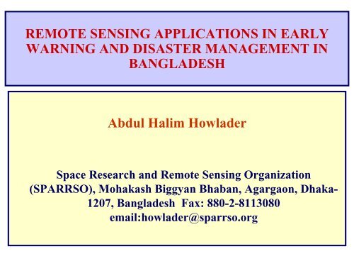 Remote Sensing Application in Early Worning and ... - APRSAF