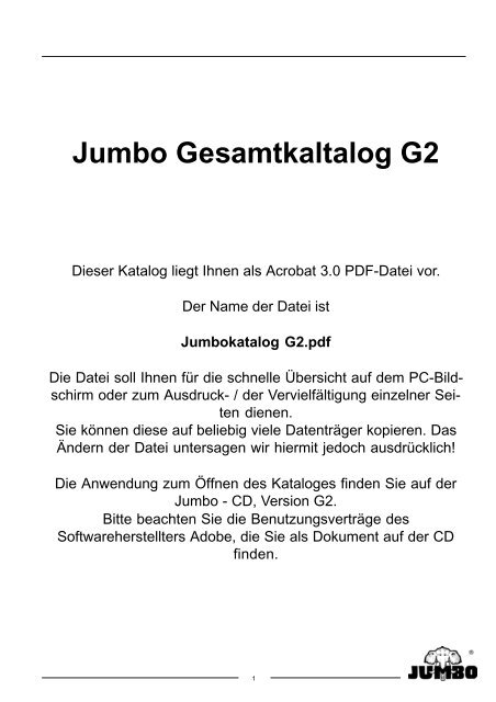 Jumbo Gesamtkaltalog G2 - Dieser Katalog liegt - Jumbo-Fischer
