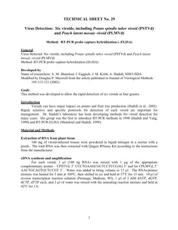 Technical Sheet no. 29: Potato spindle tuber viroid, Peach latent ...