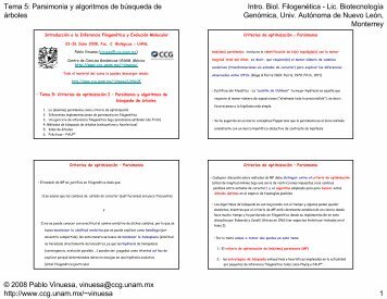 Tema 5: Parsimonia y algoritmos de bÃºsqueda de ... - CCG-UNAM