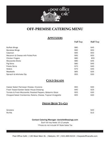 OFF-PREMISE CATERING MENU - Lessing's