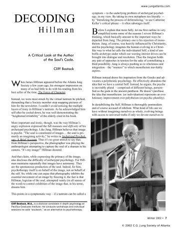 Decoding Hillman - C.G. Jung Society of Atlanta
