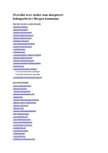 Oversikt over steder som aksepterer ledsagerbevis i Bergen kommune