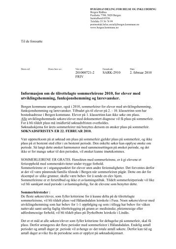 Sommerleirer for elever med utviklingshemming ... - Bergen kommune