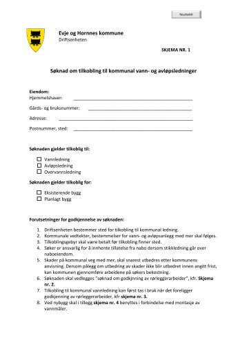 Tilkobling til kommunalt vann og avlopsledninger