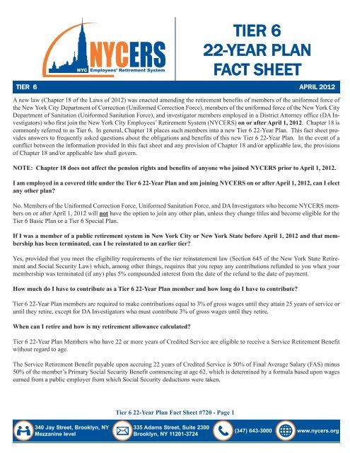 Tier 6 22-Year Plan - NYCERS