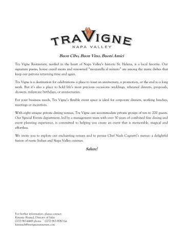 private dining menu - Tra Vigne