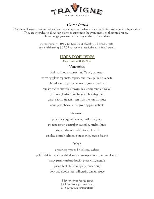 private dining menu - Tra Vigne