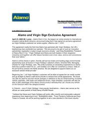 Alamo and Virgin Sign Exclusive Agreement - Enterprise Holdings