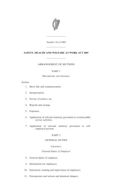 Safety, Health and Welfare at Work Act 2005 - Irish Statute Book