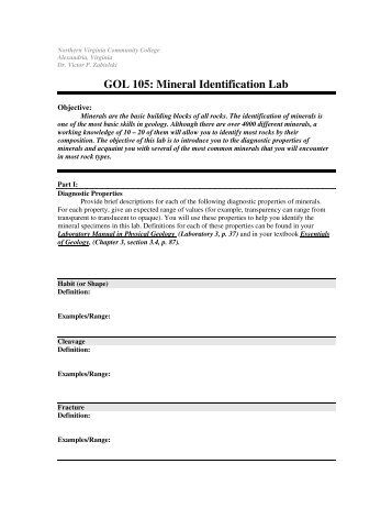 GOL 105: Mineral Identification Lab