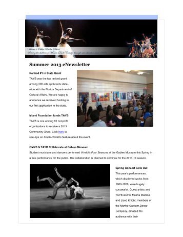 Download eNewsletter Summer - Thomas Armour Youth Ballet