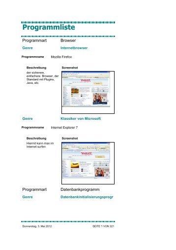 Programmliste - Alex' Homepage