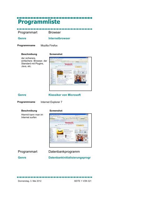 Programmliste - Alex' Homepage