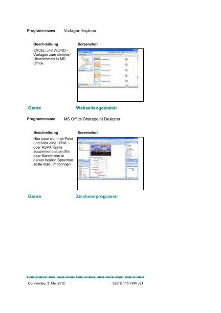 Programmliste - Alex' Homepage