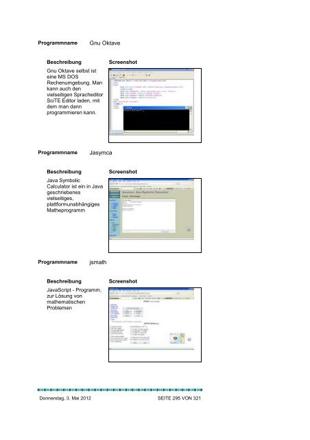 Programmliste - Alex' Homepage