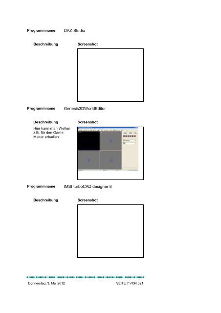 Programmliste - Alex' Homepage