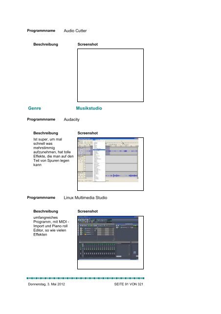 Programmliste - Alex' Homepage