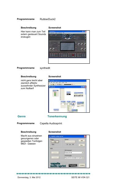 Programmliste - Alex' Homepage