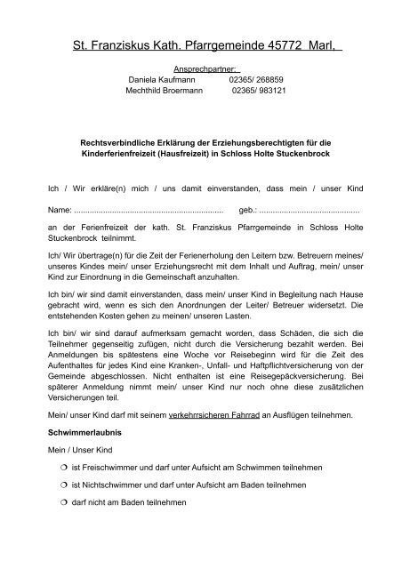 EinverstÃ¤ndniserklÃ¤rung - St. Franziskus