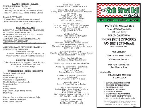 Menu - Norco Sixth Street Deli