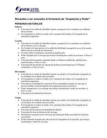 Recaudos a ser anexados al formulario de “Aceptación y Poder”