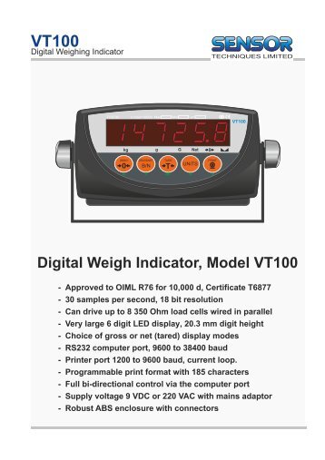 Digital Weigh Indicator, Model VT100 - LOAD CELLS .com
