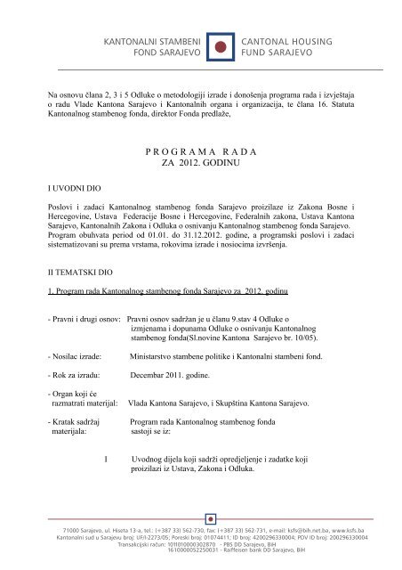 Program rada KSF 2012.pdf - SkupÅ¡tina Kantona Sarajevo - Vlada ...