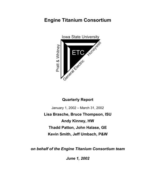 Engine Titanium Consortium - Center for Nondestructive Evaluation ...