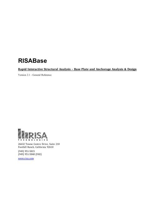 RISABase v2.1 General Reference (734 KB) - RISA Technologies
