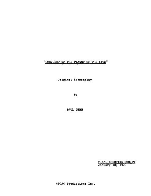 Conquest of the Planet of the Apes - Final Shooting Script