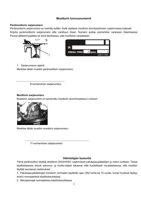 PERÃMOOTTORI Omistajan kÃ¤sikirja F15W (F9.9W) - Sailman