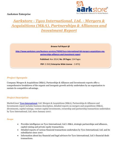 Aarkstore - Tyco International, Ltd. - Mergers & Acquisitions (M&A), Partnerships & Alliances and Investment Report