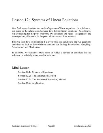 Lesson 12: Systems of Linear Equations - Scottsdale Community ...