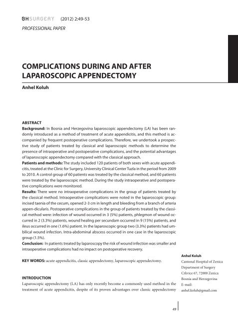 complications during and after laparoscopic appendectomy