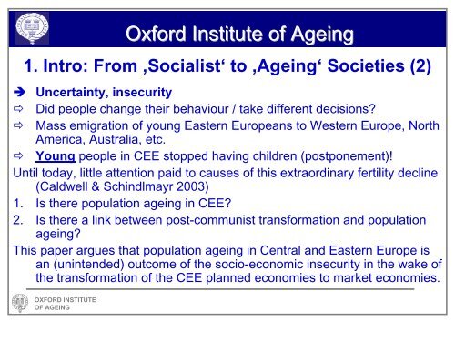 Population Ageing in Central and Eastern Europe - Oxford Institute ...