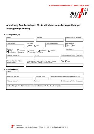 Anmeldung Familienzulagen fÃ¼r Arbeitnehmer ohne ... - SVA-BL