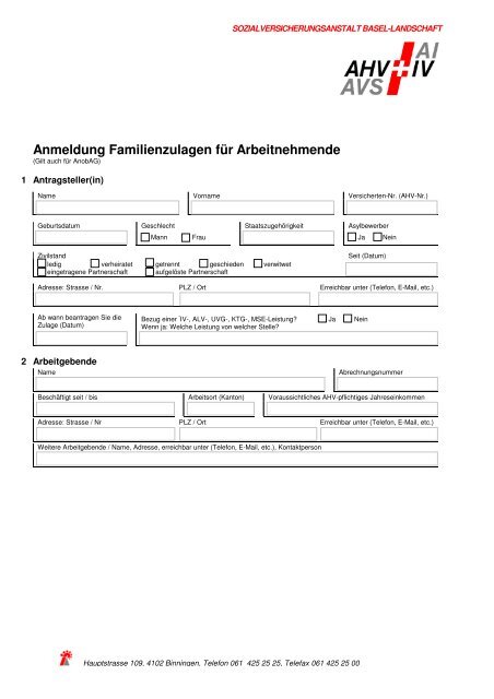 Anmeldung Familienzulagen fÃ¼r Arbeitnehmende - SVA-BL