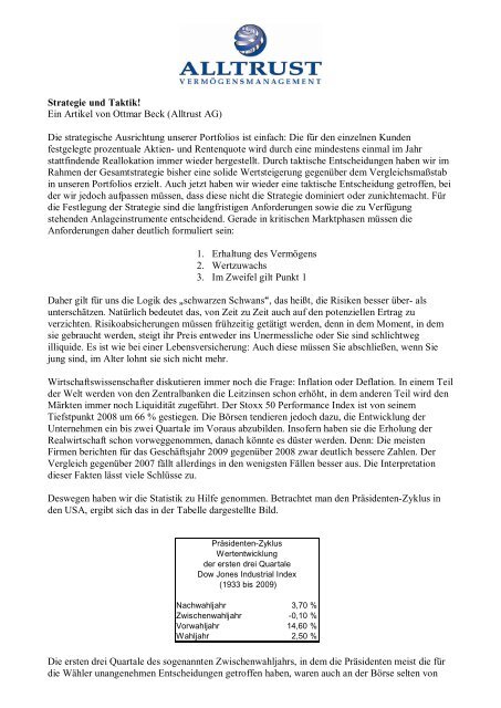 Strategie und Taktik! Ein Artikel von Ottmar Beck (Alltrust AG) Die ...