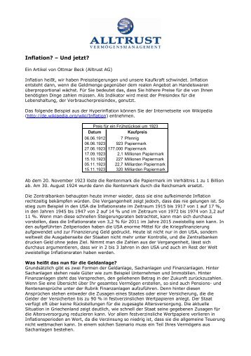Inflation? â Und jetzt? - ALLTRUST AG